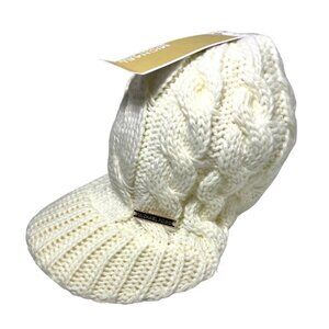 Michael Kors Womens Cream Cable Knit Logo Brim Cap Hat New
